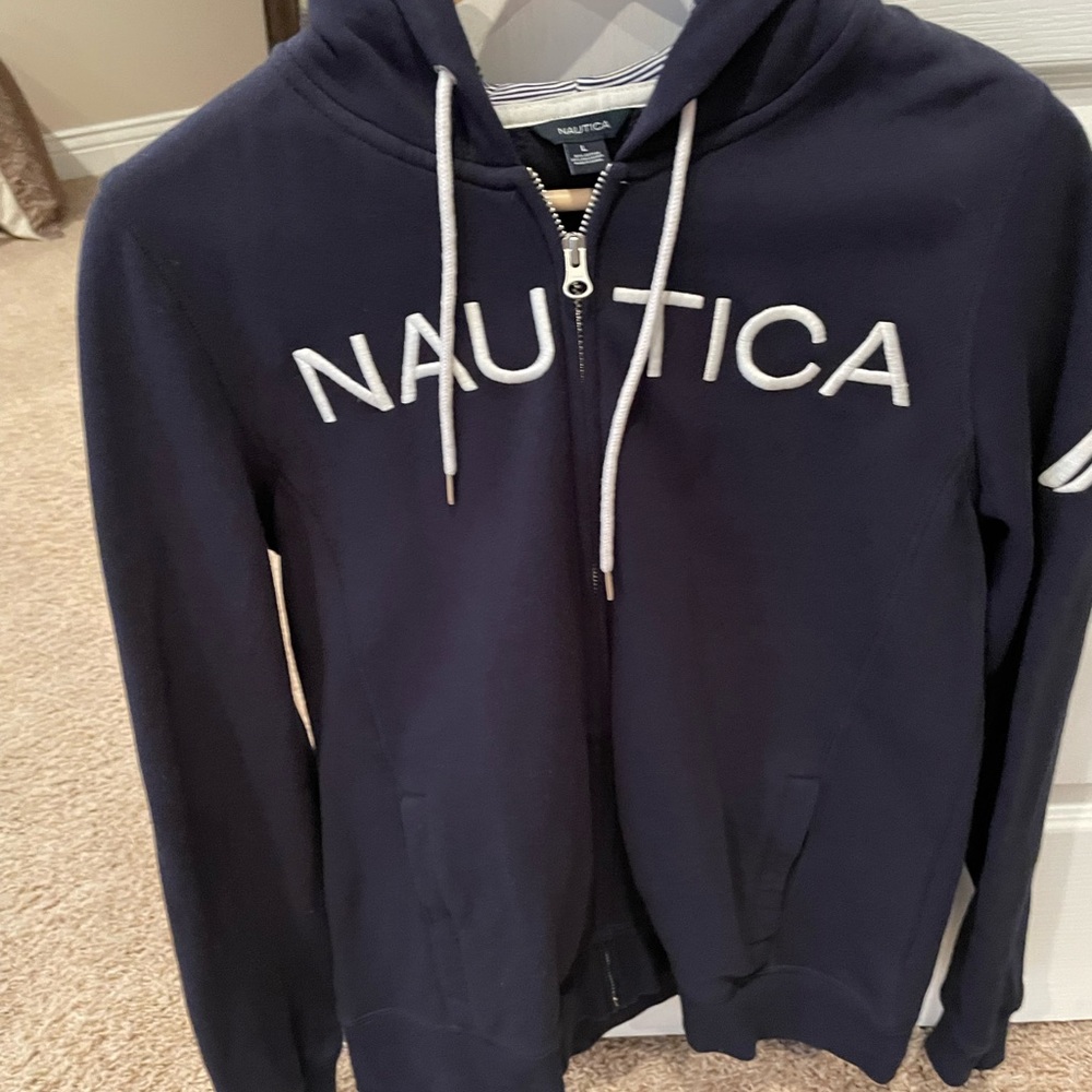 Nautica navy zip up hoodie size L